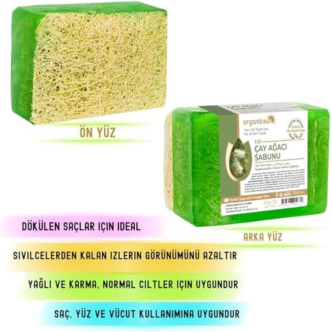 Doğal Kabak Lifli Çay Ağacı Sabunu 120 Gr 1 Adet Tüm Cilt Tipleri İçin Sivilce ve Siyah Nokta Karşıtı