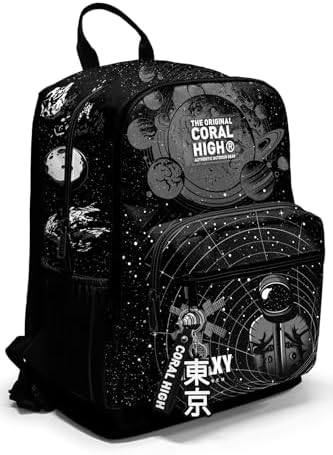 Dört Bölmeli Siyah Galaxy Ortaokul Çantası - Erkek Çocuk
