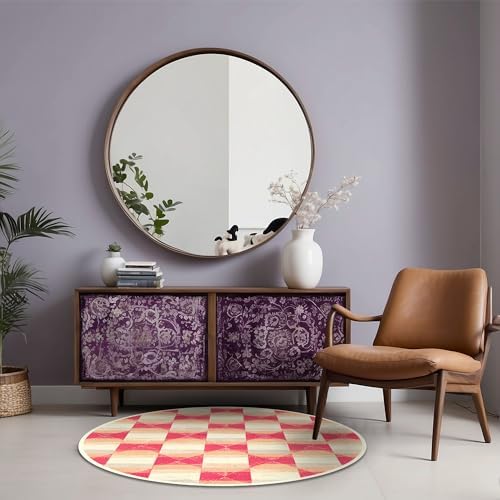 Fatan Kadife Kaymaz Pamuk Tabanlı Yıkanabilir Antibakteriyel Yuvarlak Salon Halısı 140x140