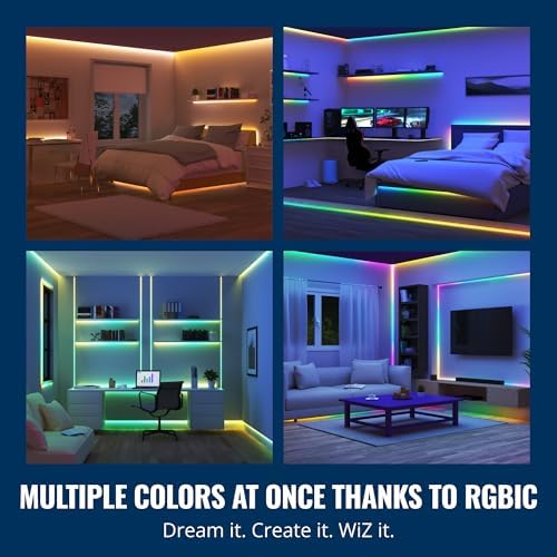 WiZ RGBIC LED ışık şeridi, 5 m, 16 milyon renk + beyaz tonları, dinamik ışık sahneleri, WLAN'ınıza bağlanır, ses/uygulama kontrolü,, Alexa ve HomeKit ile çalışır