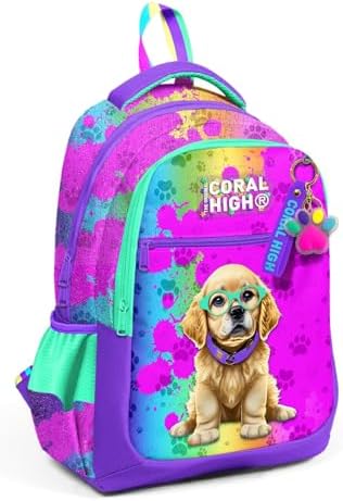 Alternative view of Mor Pembe Köpek Desenli Kız Çocuk İlkokul Çantası ve Günlük Sırt Çantası