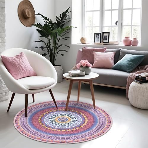 Yelva Kadife Kaymaz Pamuk Tabanlı Yıkanabilir Antibakteriyel Yuvarlak Salon Halısı 120x120