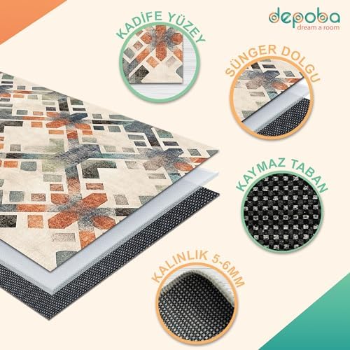 Sapre Kadife Kaymaz Pamuk Tabanlı Yıkanabilir Antibakteriyel Yolluk Koridor Halısı 100x300