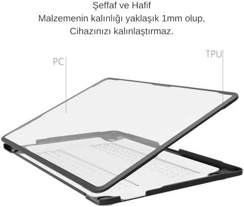 Alternative view of MacBook Air 15.3 Uyumlu Shockproof Rugged Hard TPU Bumper Anti-Fingerprint Drop Protection Cover Uyumlu M4 A3241 M3 A3114 M2 A2941 Şeffaf