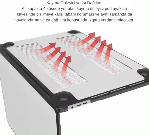 MacBook Pro 14.2 Shockproof Rugged Hard TPU Bumper Anti-Fingerprint Drop Protection Cover Uyumlu A2442 A2779 A2992 A2918 A3112 A3401 A3185 A3434 Şeffaf
