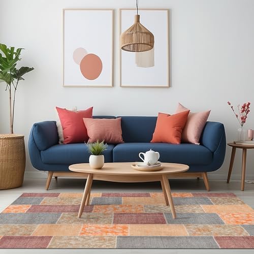 Asene Patchwork Şönil Kaymaz Doğal Pamuk Tabanlı Yıkanabilir Antibakteriyel Çevre Dostu Salon Halısı 100x150