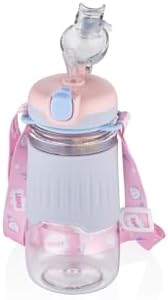 Alternative view of 600ml Sevimli Hayvanlar Figürlü Silikon Pipetli Özel Askılı Polikarbon Çocuk Su Matarası (Lila-Pembe)