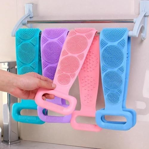 Mavi Renk, Çift Taraflı, Silikon Duş, Banyo Sırt Lifi, Sırt Temizlik Palası, Silikon Fırçası (Uzunluk 70 cm)