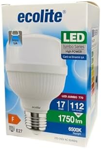 17W LED Ampul (112W Eşdeğer) 6500K Beyaz Işık – E27 Duy, 1750 Lümen, 220V, Enerji Sınıfı F, 109x70mm