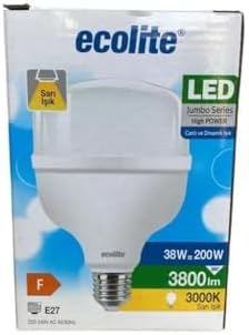 36W LED Ampul – 200W Eşdeğeri | E27 Duy, 3000K Sarı Işık, 3800 Lümen | Enerji Tasarruflu LED Ampul | AC 220V, 166x110mm