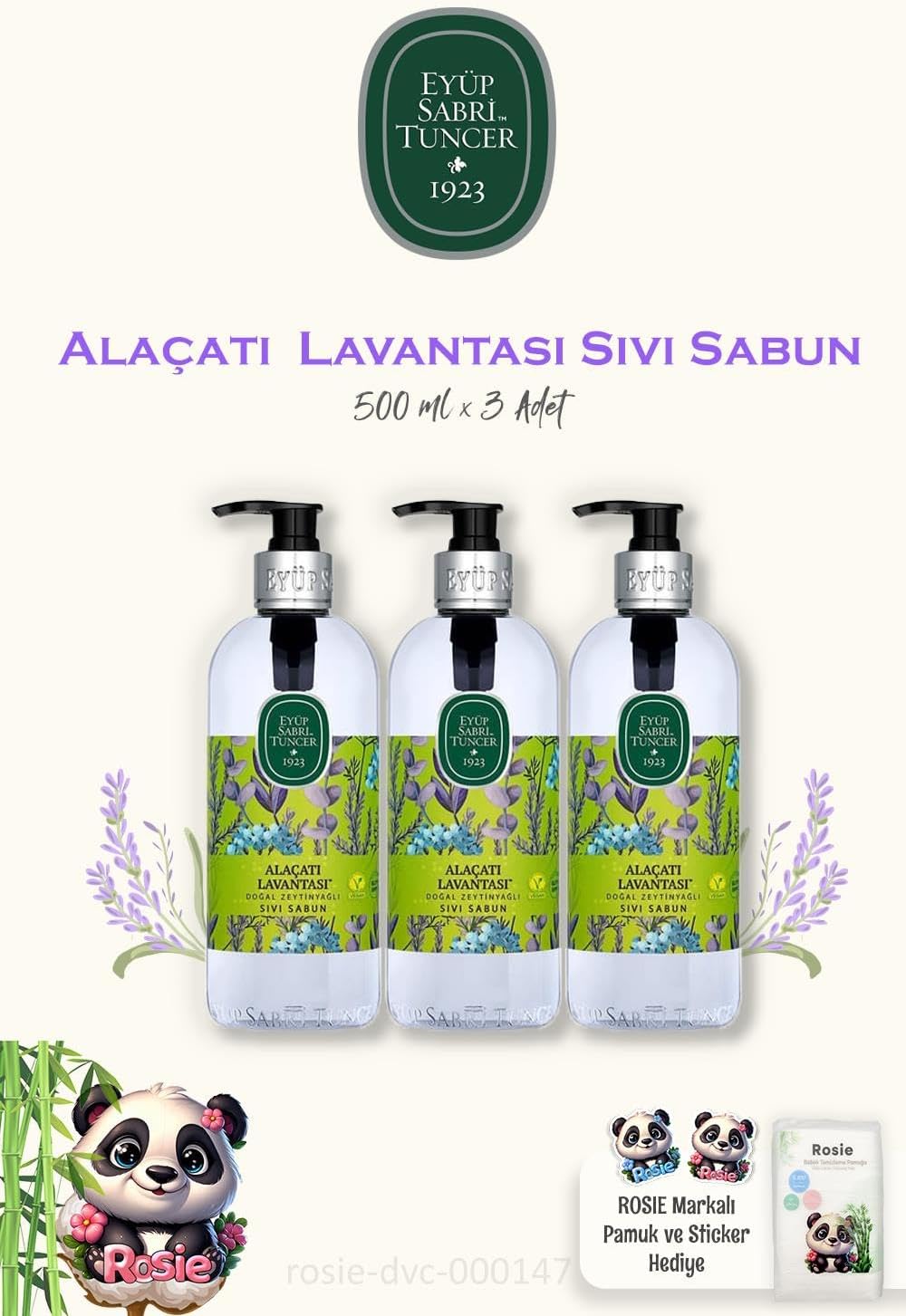 Alternative view of 3 Adet Alaçatı Lavantası Sıvı Sabun 500 ml ve 60'lı ROSIE Pamuk
