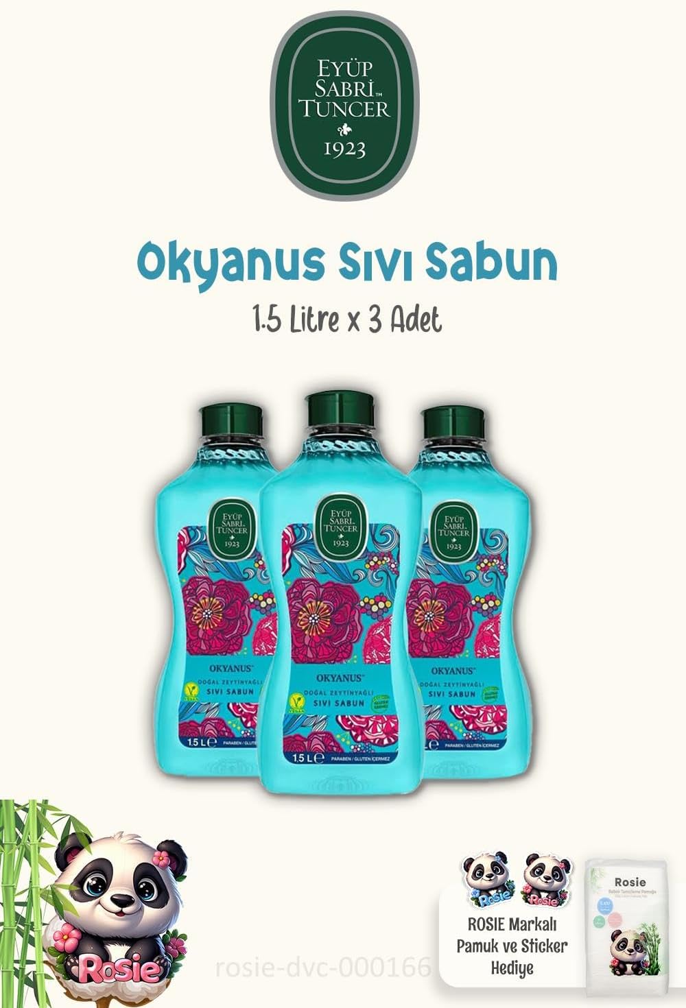 Alternative view of 3'lü Doğal Zeytinyağlı Sıvı Sabun Okyanus 1.5 lt ve ROSIE Pamuk