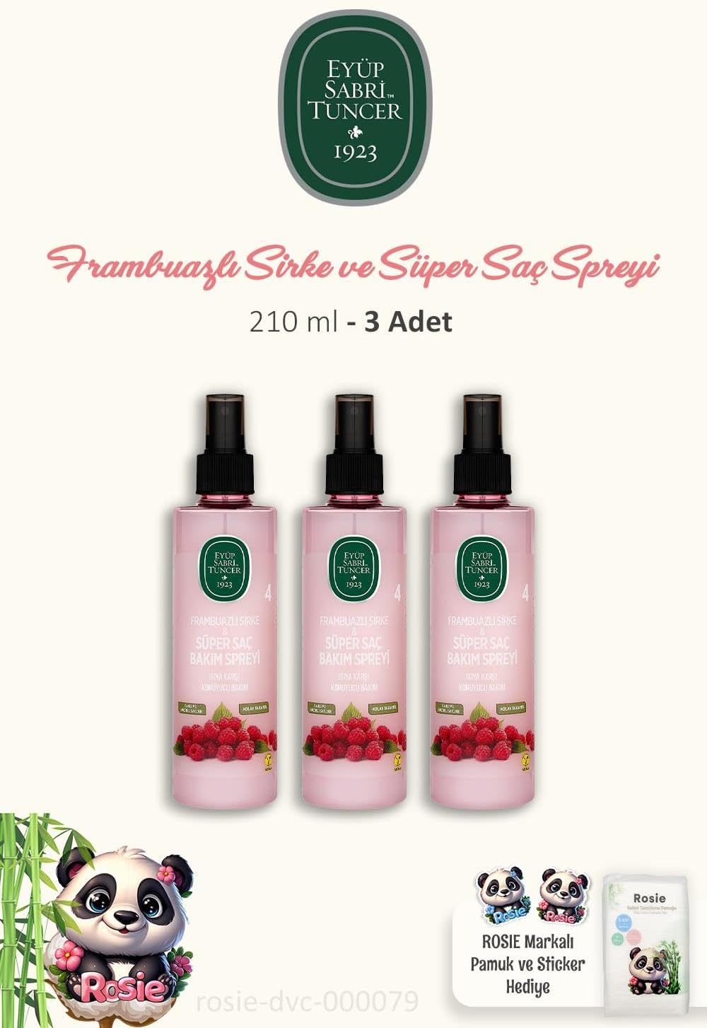 3 Adet Frambuazlı Saç Bakım Spreyi 210 ml ve Pamuk ROSIE