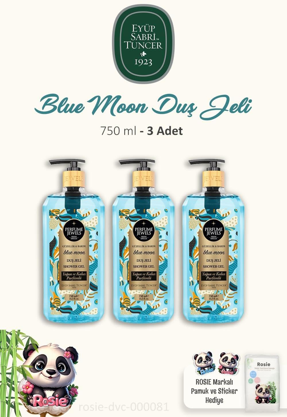 3 Adet Duş Jeli 750 ml Blue 60'lı Doğal Pamuk ROSIE