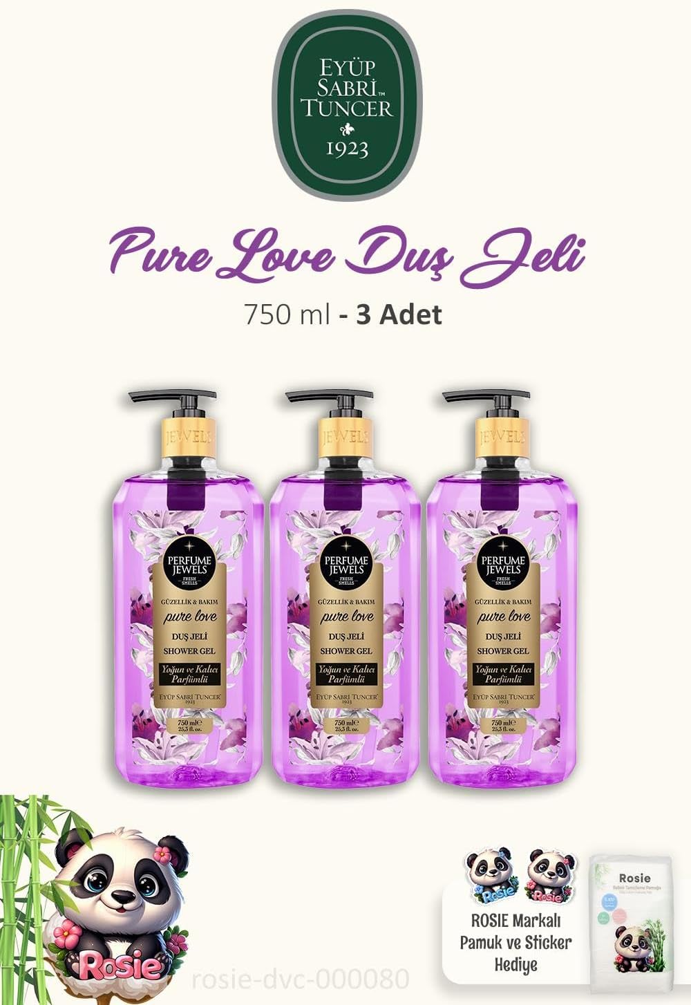 Alternative view of 3 Adet Pure Duş Jeli 750 ml ve 60'lı Doğal Pamuk ROSIE