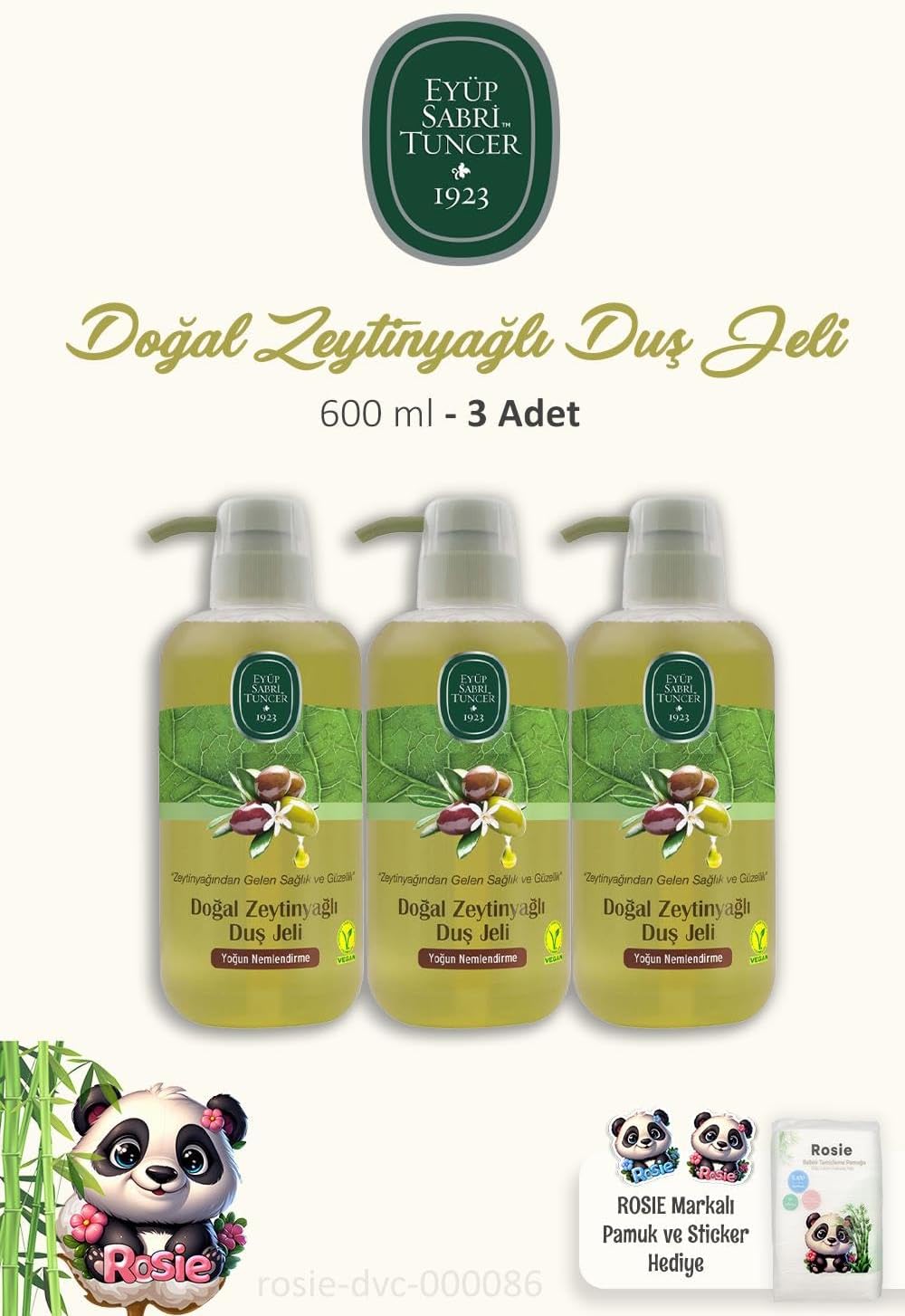 Alternative view of 3'lü Doğal Zeytinyağlı Duş Jeli 600 ml ve ROSIE%100 Pamuk