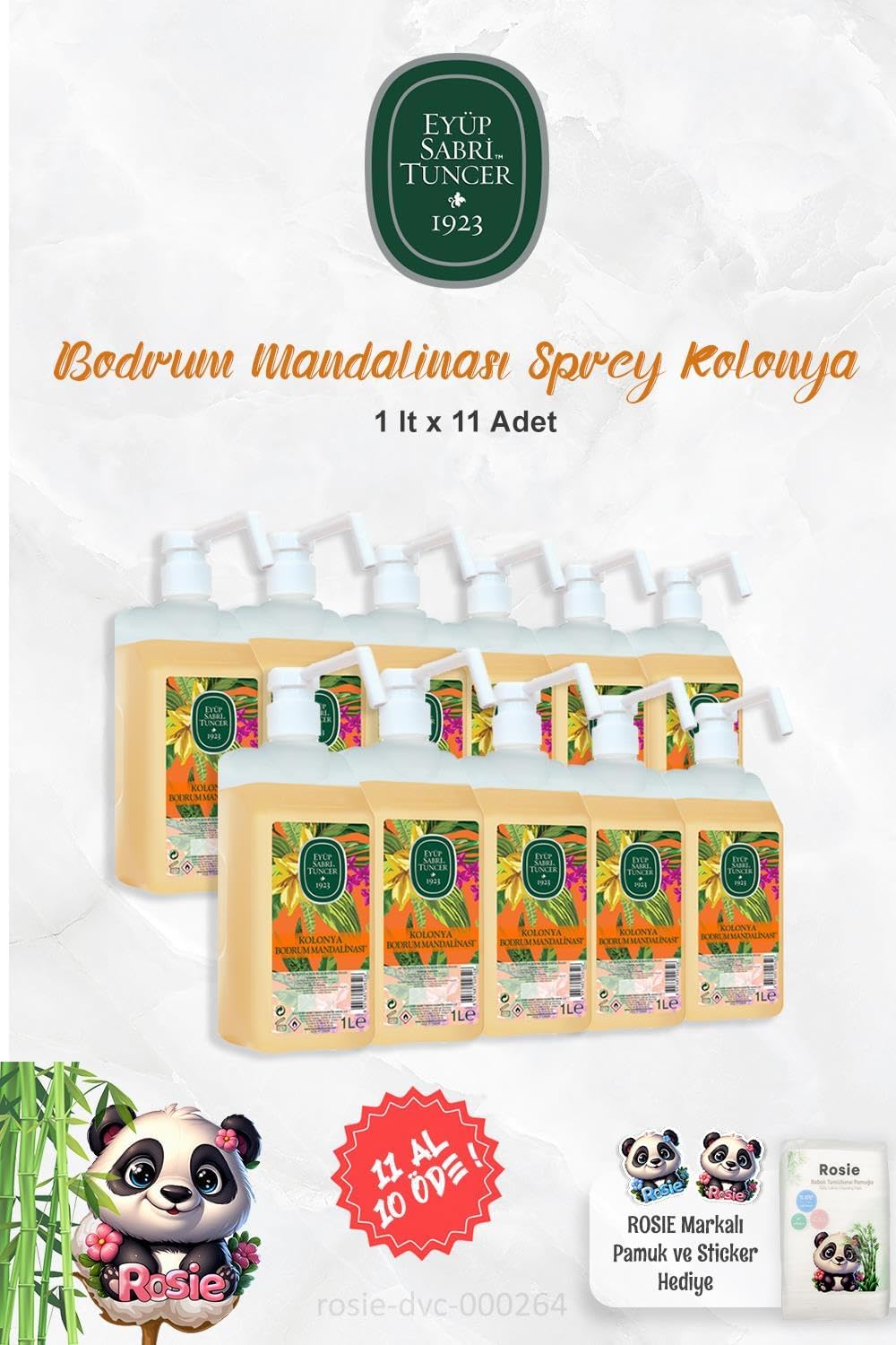 11 AL 10 ÖDE 1 lt Sprey Kolonya Bodrum Mandalinası ve ROSIE