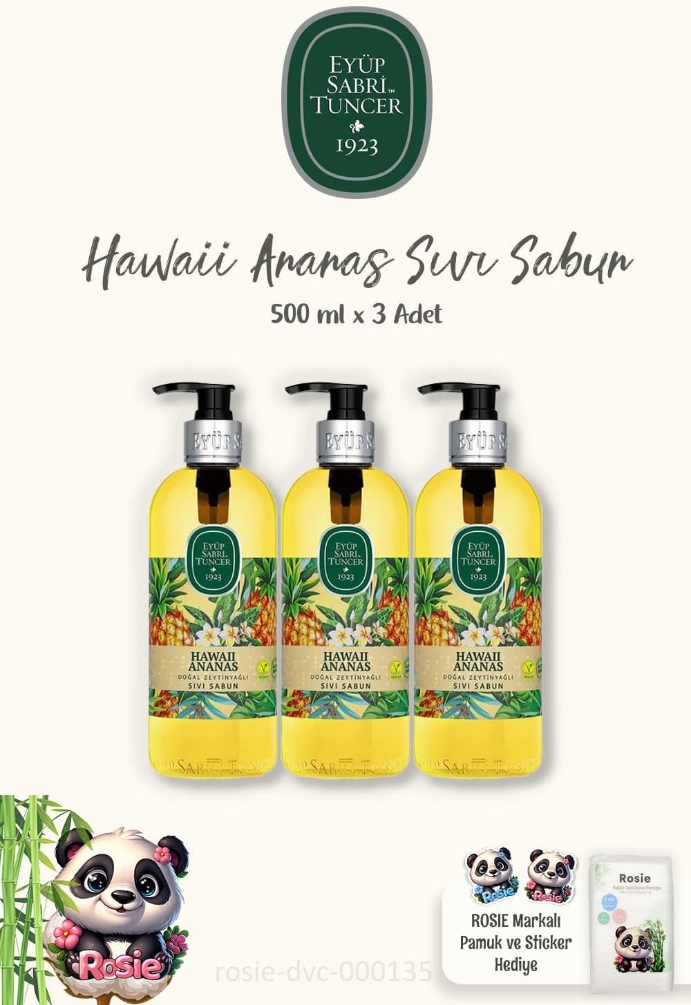 Alternative view of Sıvı Sabun Hawaii Ananas 500 ml 3 Adet ve ROSIE 60'lı Pamuk