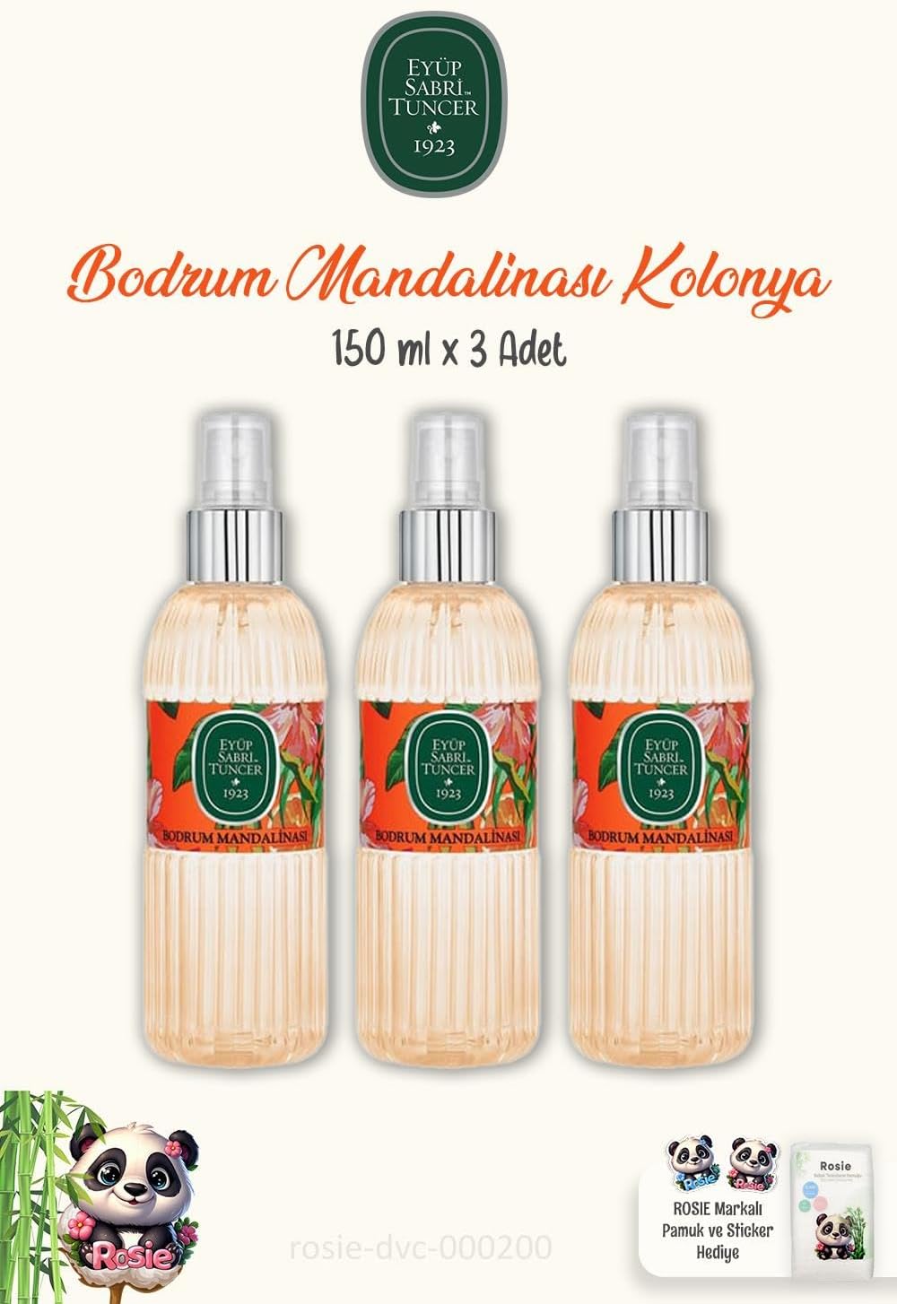 Alternative view of 3 Adet Bodrum Mandalinası Kolonyası 150 ml ve Pamuk ROSIE