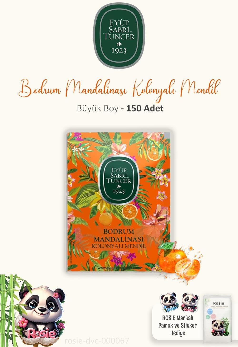 3 Adet Bodrum Mandalinası Kolonyalı Mendil 50'li ve ROSIE