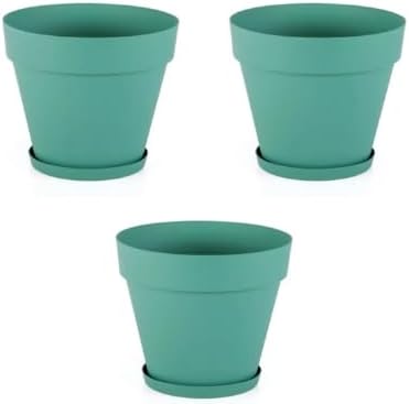 Yalı Saksı YS02 – 3'lü Set, Yeşil | 1.7 Litre, 160 mm Ağız Çapı | Alt Sulamalı Modern Plastik Saksı