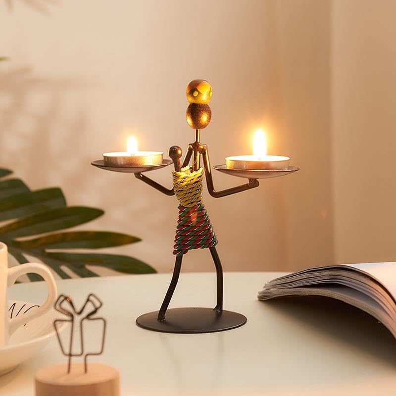 Alternative view of SUME Kadın Figürlü Metal Ferforje Tealight Mumluk Ev Dekoru Süs El Üstünde Mumluk