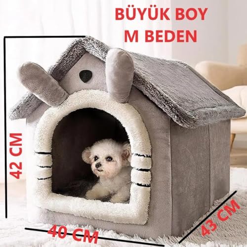 Alternative view of Tineke Klasik Model Kedi Evi Yumuşak Kedi Yatağı Derin Uyku Ve Kış Evi Çıkarılabilir Minder GRİ (GRİ, BEDEN M)