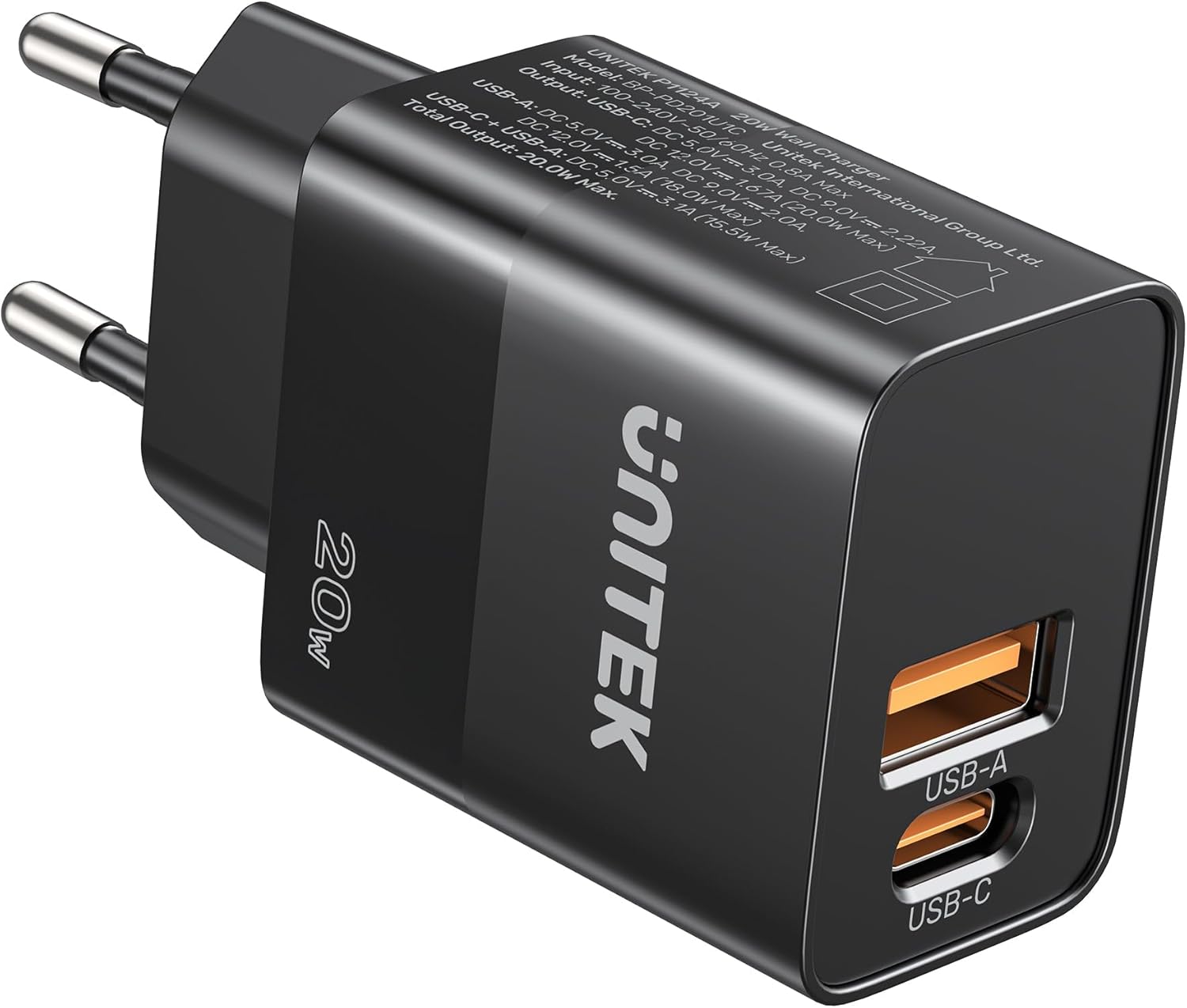 Alternative view of Unitek 20W Hızlı Şarj Adaptörü 1*USB-C 1*USB-A (P1124ABK-EU)