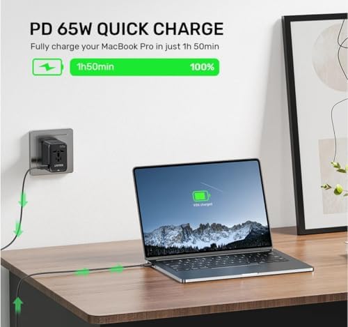 Evrensel seyahat adaptörü 65 W GaN, 4 USB bağlantı noktası, UNITEK