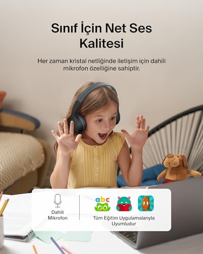 SoundForm Mini Çocuk Kablosuz Kulaklık (Siyah) – Dahili Mikrofon, 30 Saat Çalma, Eğlenceli Çıkartmalar,, iPad ve Galaxy Uyumlu