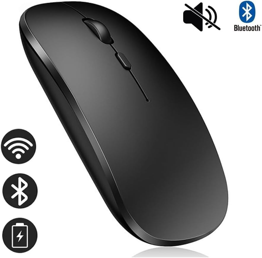 Bluetooth & Şarjlı Sessiz Tuşlu Kablosuz Mouse Ergonomik Siyah Şarj Edilebilir Mouse