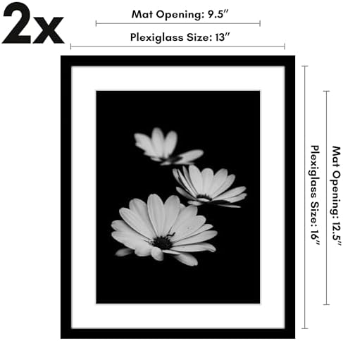 13x16 Resim Çerçevesi 2 inç Siyah Set - Mat ile 10x13 Resim Çerçevesi veya 13x16 Mat Olmayan Çerçeve olarak kullanın - Yatay veya Dikey Ekran için Pleksiglas Kapaklı Kolaj Resim