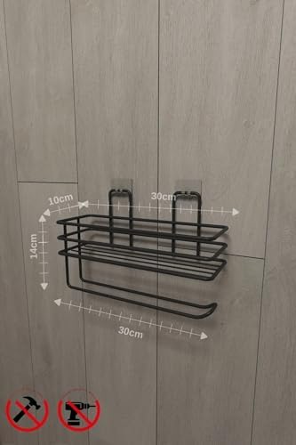 Banyo Yapışkanlı Raflı Kağıt Rulo Havluluk Peçetelik Havlu Kağıltlık Siyah Banyo Mutfak Düzenleyici Raf Banyo Düzenleyici Mutfak Rafı