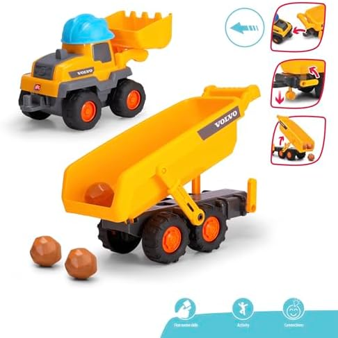 Dickie Toys, 204119007, ABC Tracey Trailer, Serbest Tekerlekli Digger, Hareketli Kürek, Kask Korna, Çıkarılabilir ve Hareketli Römork, Çıngırak Sesi Fonksiyonu, 65 cm