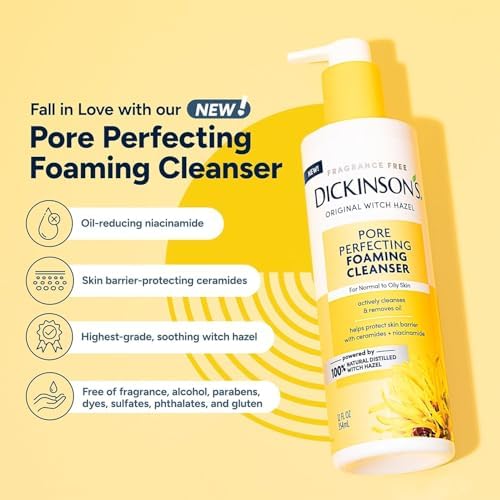 Dickinson's Orijinal Cadı Hazel Gözenek Mükemmelleştirici Yüz Temizleyici, 12 Fl Oz, Normal ila Yağlı Ciltler İçin, Fazla Yağı Çıkarır, Gözenekleri Arıtır ve Temizler, Alkolsüz Yüz Yıkama