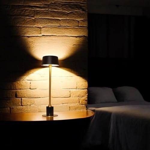 LED MeraGold Masa Lambası, 3000K Günışığı, Şarj Edilebilir, Taşınabilir, 3 Kademe Dokunmatik Parlaklık Ayarı, Alüminyum Gövde, Mermer Görünüm, Restoran, Yemek Masası, Yatak Başı ve Çalışma Masası için