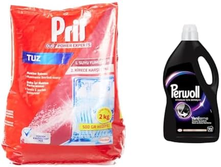 Pril Duo Power Experts Kirece Karşı Etkili Bulaşık Makinesi Tuzu (1 x 2000 g) +  Siyahlar için Hassas Sıvı Çamaşır Deterjanı 4 L 1 Paket (1 x 4000 ml)