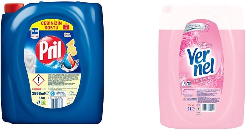 Alternative view of Pril Sıvı Bulaşık Deterjanı Limon 4 Kg + Vernel Çamaşır Yumuşatıcısı Gülün Büyüsü 50 Yıkama 5 Lt