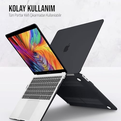 MacBook İnce Sararmayan Şeffaf MacBook Crystal iShield Kapak Sert Kabuk Koruma Kılıfı (Air 13.6 2022 M2 A2681 Siyah)