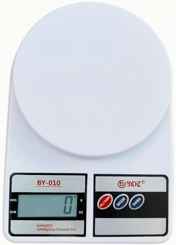 Bydiz Terazi BY-010 Dijital Mutfak Terazisi - Mutfak Tartısı - Dara Alma Özellikli, LCD Ekran, Otomatik Kapanma Özelliği - 10 kg Kapasitesi 1 Gr Hassasiyetli Dijital Mutfak Tartısı