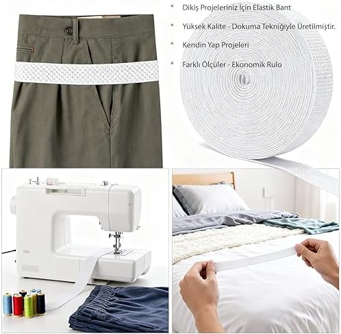 Alternative view of Dikiş İçin Lastik Bantlar: Kemerler, Peruk Bantları, Kendin Yap Dikiş Malzemeleri için İdeal Lastik Kordon, Tüm Dikiş Malzemeleri İçin Uygun- 4 cm 25 Metre (Beyaz)