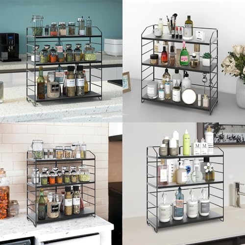 Ayarlanabilir Raflı 40cm Baharatlık, Organizer, Düzenleyizi Tezgahüstü Banyo, Mutfak, Ofis Model-1 (Siyah)