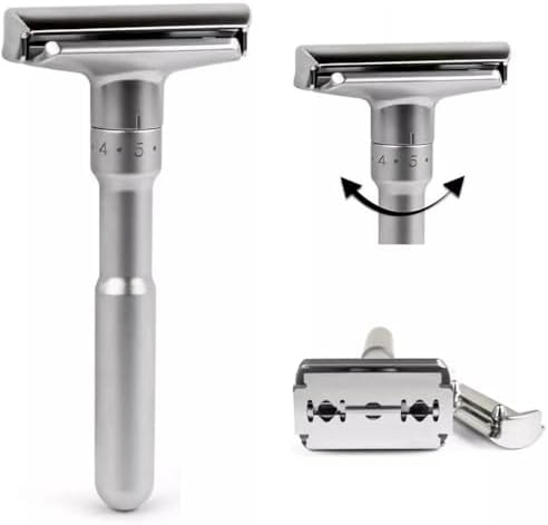 Metal Ayarlanabilir Manuel Geleneksel Tıraş Aleti Makinası 5 Jilet 6 Kademe Gümüş