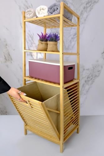 Alternative view of Bambu Kirli Sepetli 3 Raflı Çok Amaçlı Banyo Düzenleyici Çamaşır Sepeti Organizer DB-0002