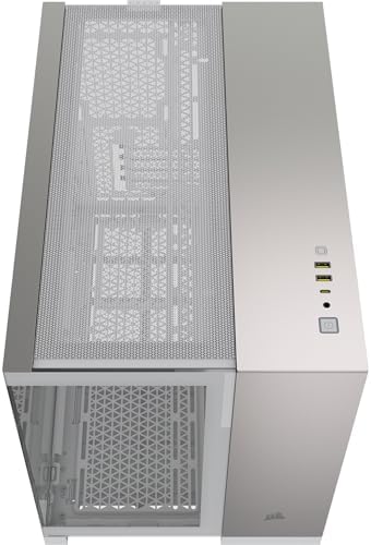 CORSAIR 2500X Small-Tower mATX Çift Bölmeli PC Kasası – Sertleştirilmiş Panoramik Cam – Ters Bağlantı Anakart Uyumlu – Vantilatör Dahil – Beyaz/ Gri Alüminyum