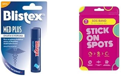 Blistex Medplus Stick Kuru ve Çatlamış Dudaklara Onarıcı ve Ferahlatıcı Dudak Bakım Kremi SPF 15 & Stick On Spots Sos Band - 15 Adet Sivilce/Akne Patch
