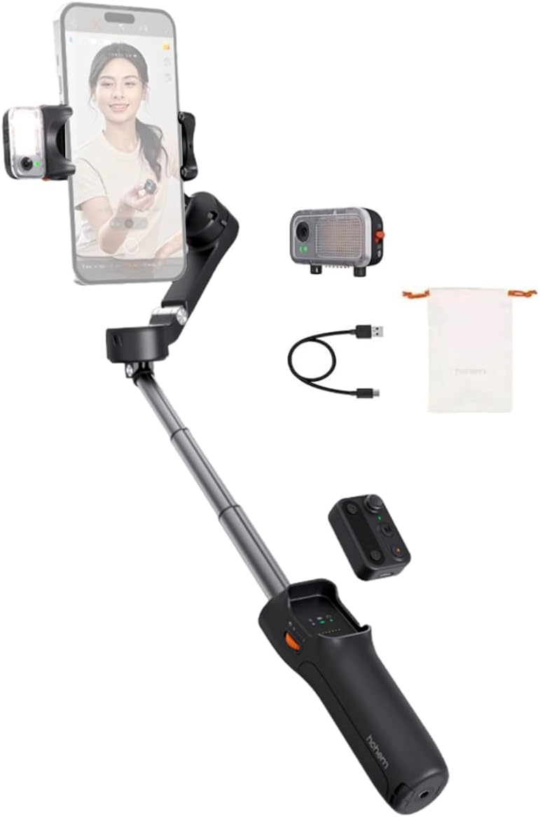 Alternative view of Hohem iSteady V3 Gimbal akıllı telefon için – 3 eksenli stabilizatör, manyetik AI izleyici, dolum ışığı, çıkarılabilir kontrolör, entegre uzatma çubuğu ve canlı yayın ve Vlog için tripod