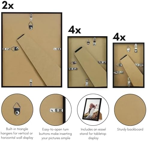 Alternative view of 10'lu Paket Siyah Resim Çerçeveleri Kolaj Duvar Dekoru - Galeri Duvar Çerçevesi Seti İki 8x10, Dört 5x7 ve Dört 4x6 Çerçeve, Kırılmaya Dayanıklı Cam, Asma Donanımı ve Şövale Dahil