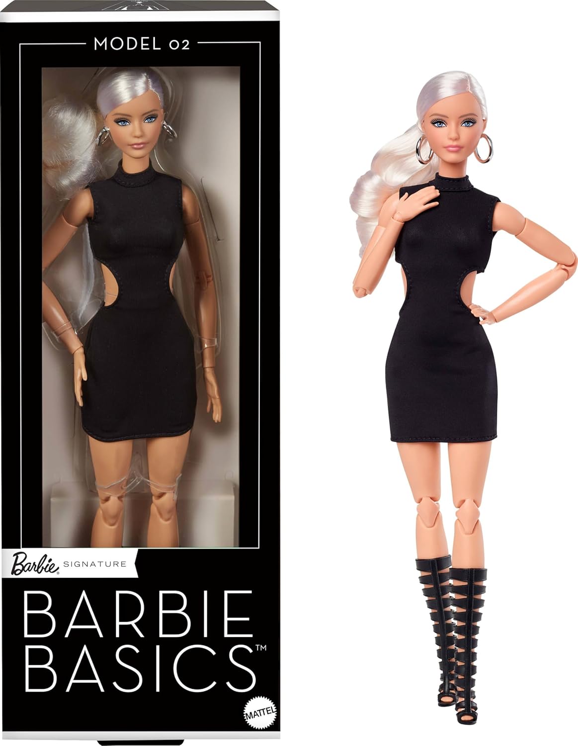 BARBIE BASICS™ İkonik Bebekler - Sarışın Basics koleksiyona uygun bebek, siyah elbisesi ve gladyatör çizmeleriyle sarı saçlı Model 02 JBH71