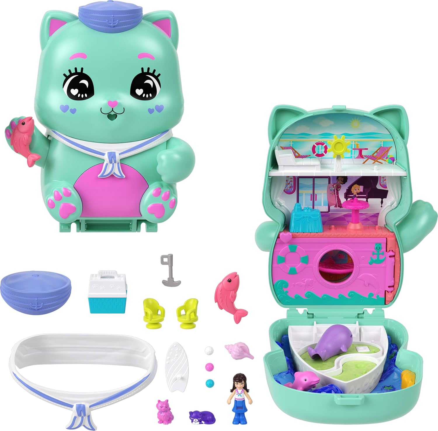Alternative view of POLLY POCKET™ KEDİCİK YELKENDE™ Mikro Oyun Seti Polly Kedicik Yelkende mikro oyun seti, 1 mikro bebek ve evcil kediler, yiyecek ve stil aksesuarlarının yer aldığı seyahat oyuncağı JCR37